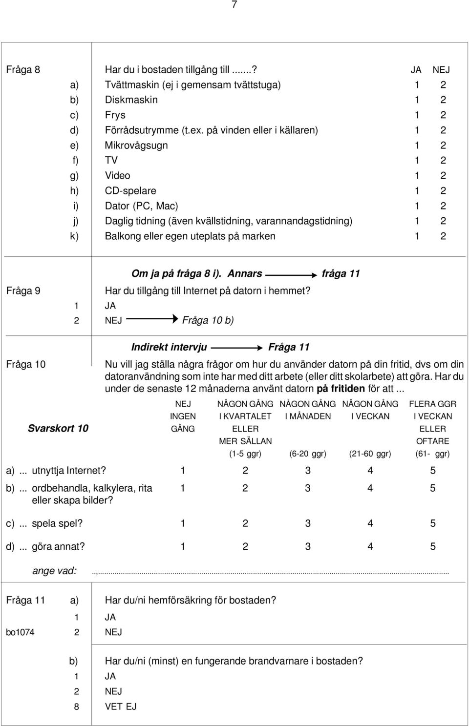 egen uteplats på marken 1 2 Om ja på fråga 8 i). Annars fråga 11 Fråga 9 Har du tillgång till Internet på datorn i hemmet?