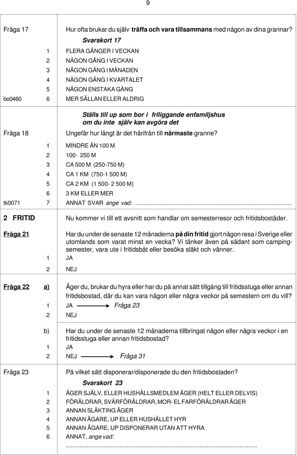 enfamiljshus om du inte själv kan avgöra det Fråga 18 Ungefär hur långt är det härifrån till närmaste granne?