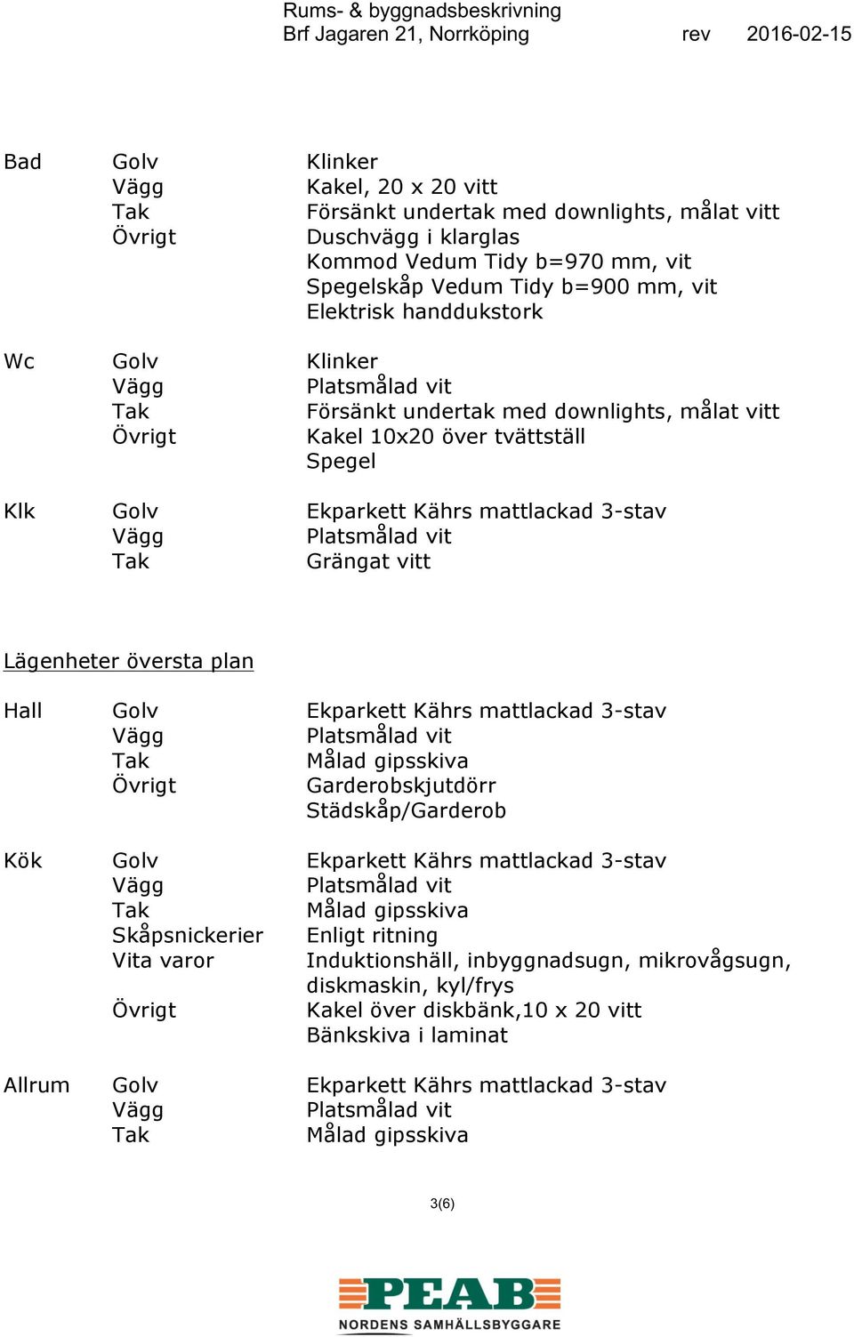 plan Hall Garderobskjutdörr Städskåp/Garderob Kök Skåpsnickerier Vita varor Enligt ritning