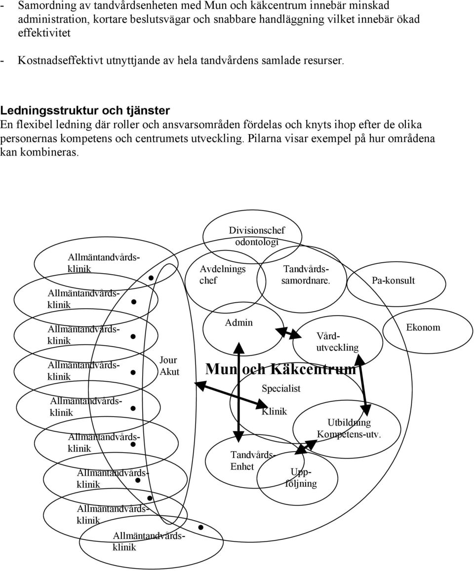 Ledningsstruktur och tjänster En flexibel ledning där roller och ansvarsområden fördelas och knyts ihop efter de olika personernas kompetens och centrumets