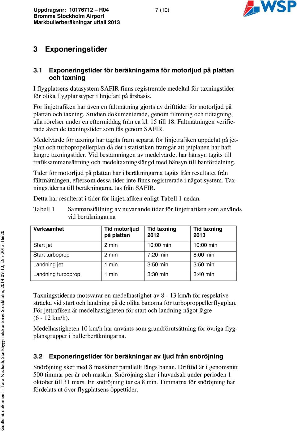 årsbasis. För linjetrafiken har även en fältmätning gjorts av drifttider för motorljud på plattan och taxning.