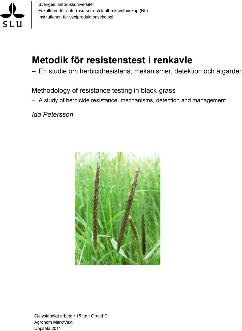 detektion och åtgärder Methodology of resistance testing in black-grass A study of herbicide resistance;