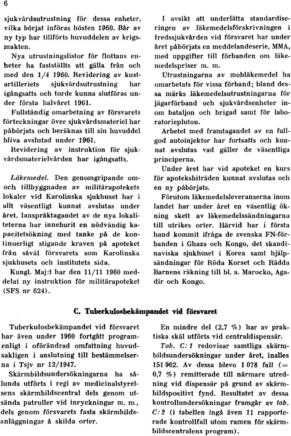 Revidering av kustartilleriets sjukvårdsutrustning har igångsatts och torde kunna slutföras under första halvåret 1961.