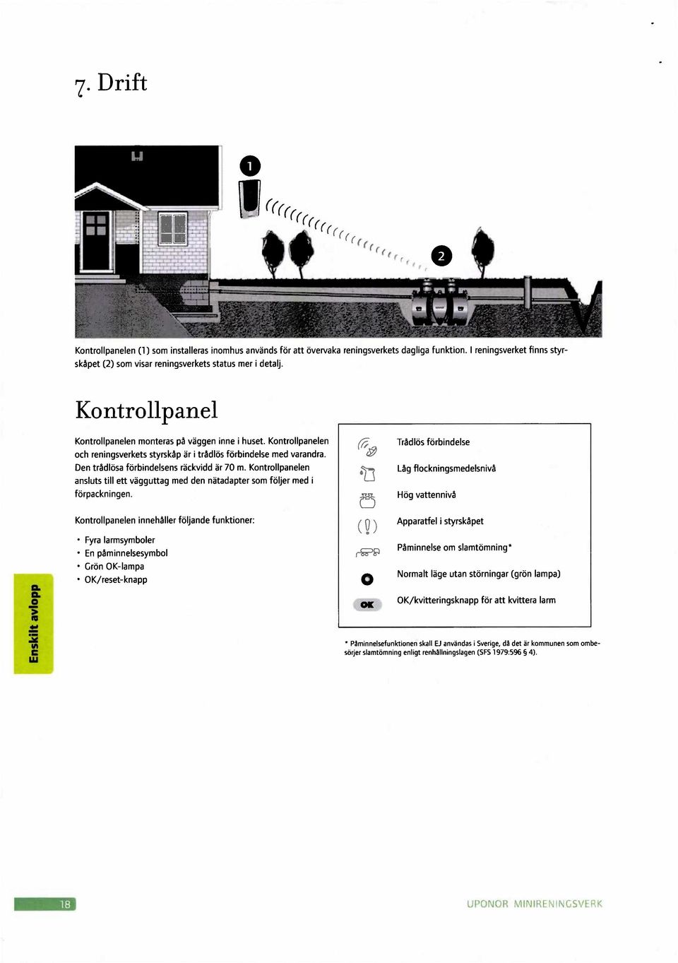 Kontrollpanelen ansluts till ett vågguttag med den nätadapter som följer med i förpackningen.