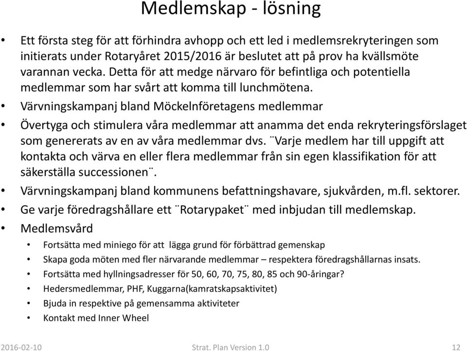 Värvningskampanj bland Möckelnföretagens medlemmar Övertyga och stimulera våra medlemmar att anamma det enda rekryteringsförslaget som genererats av en av våra medlemmar dvs.