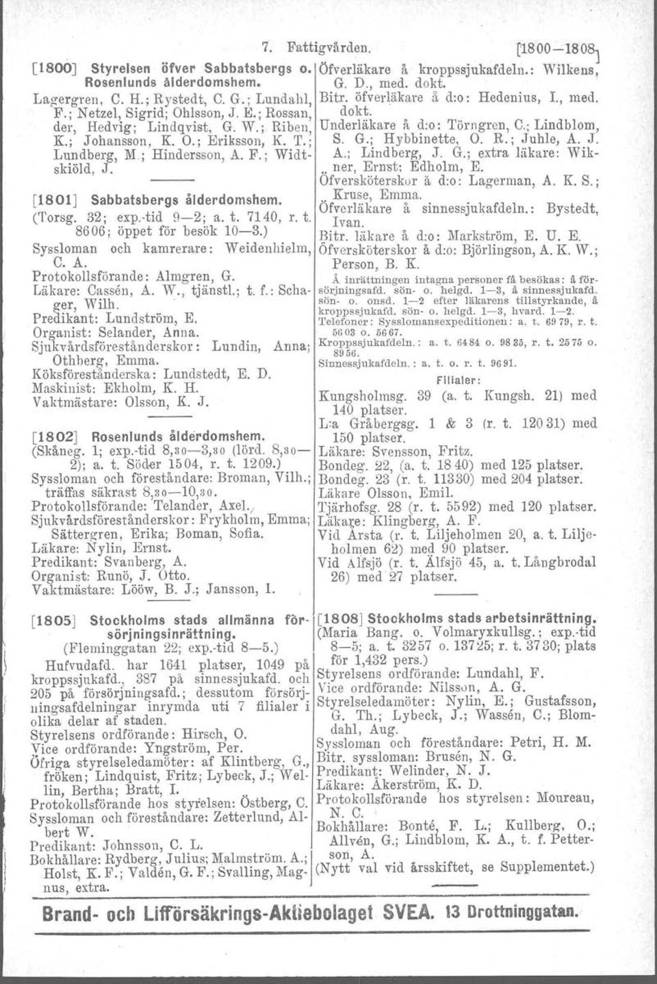 R.;.Juhle, A. J. Lundberg, M.; Hindersson, A. F.; Widt- A.; Lindberg, J. G.; extra läkare: Wikskiöld, J... ner, Ernst; Edholm, E. Ofversköterskor il d:o : Lagerman, A. K. S.