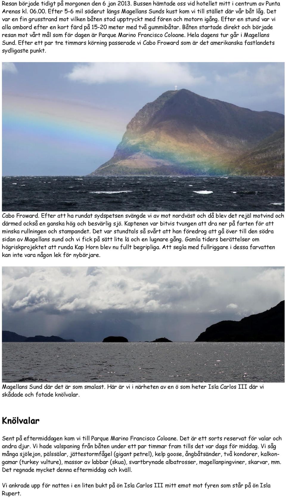 Efter en stund var vi alla ombord efter en kort färd på 15-20 meter med två gummibåtar. Båten startade direkt och började resan mot vårt mål som för dagen är Parque Marino Francisco Coloane.