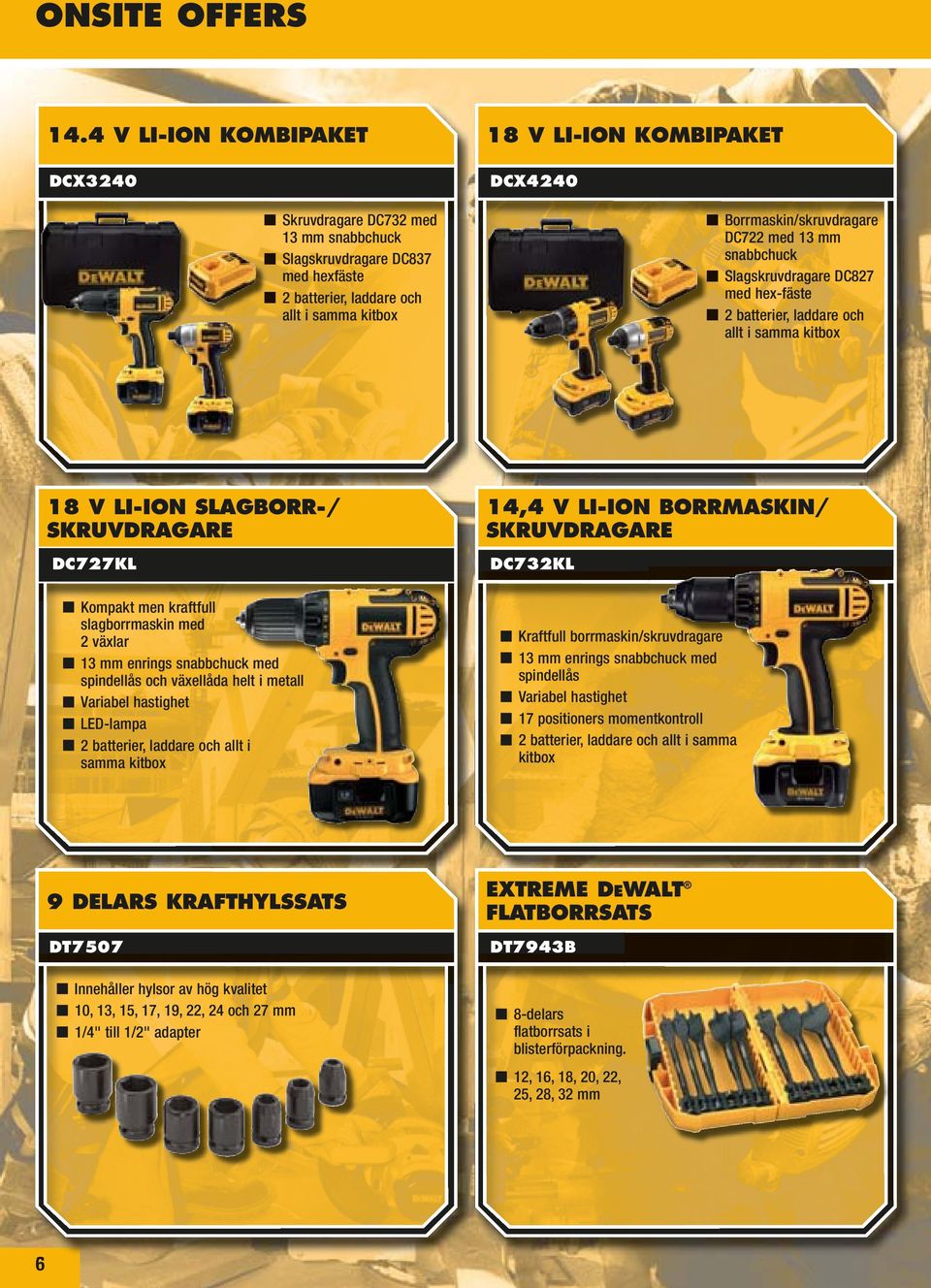 SLAGBORR-/ SKRUVDRAGARE DC727KL Kompakt men kraftfull slagborrmaskin med 2 växlar 13 mm enrings snabbchuck med spindellås och växellåda helt i metall Variabel hastighet LED-lampa 2 batterier, laddare