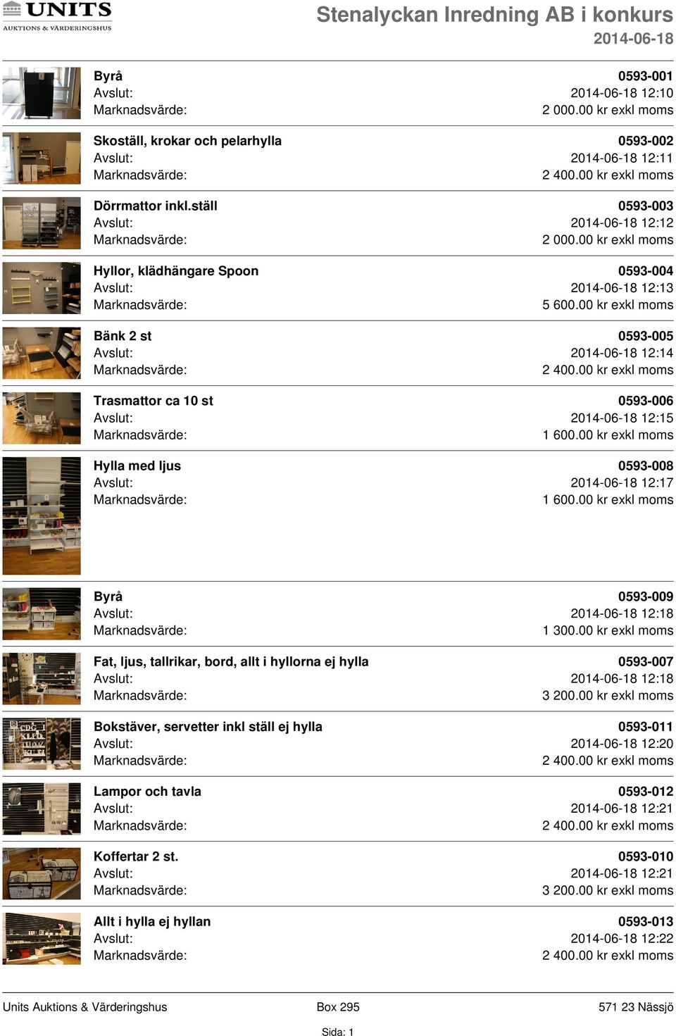 Hylla med ljus 0593-008 Avslut: 12:17 Byrå 0593-009 Avslut: 12:18 1 300.