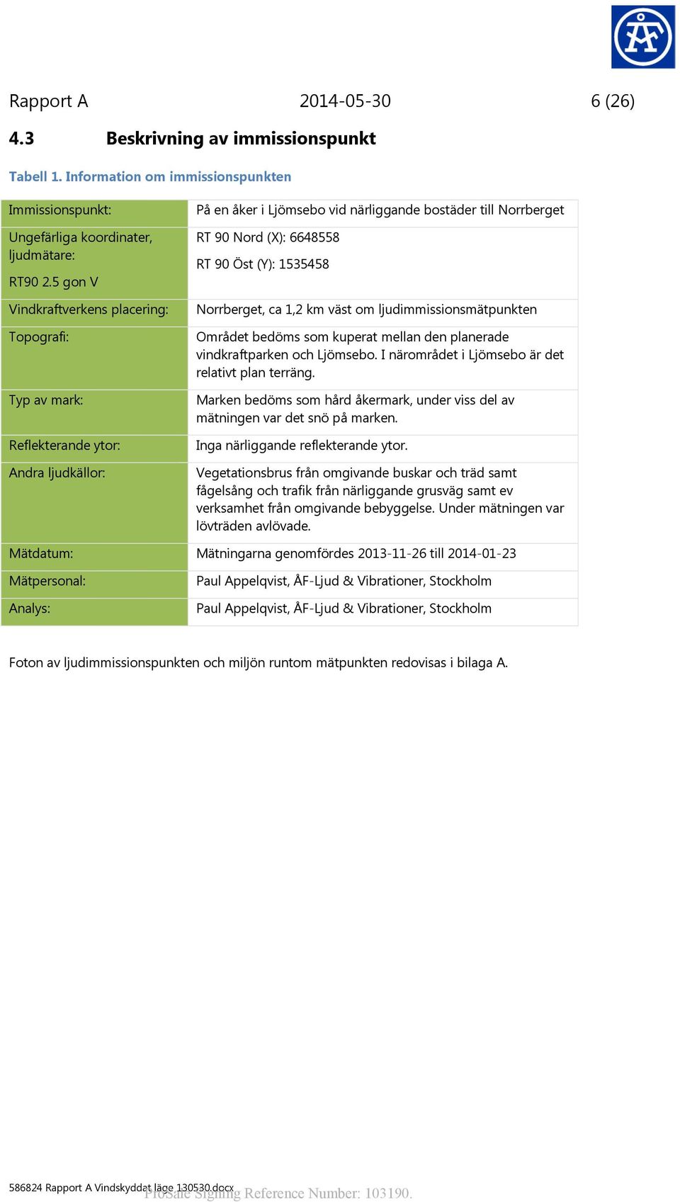 1535458 Norrberget, ca 1,2 km väst om ljudimmissionsmätpunkten Området bedöms som kuperat mellan den planerade vindkraftparken och Ljömsebo. I närområdet i Ljömsebo är det relativt plan terräng.