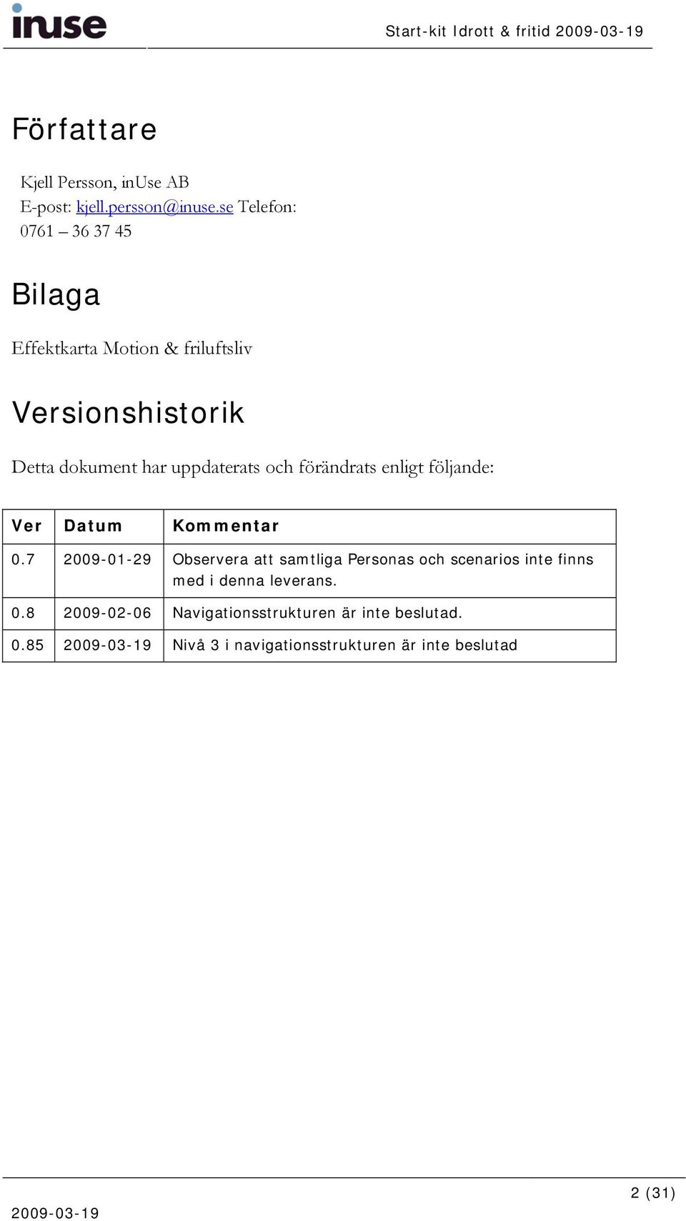 och förändrats enligt följande: Ver Datum Kommentar 0.