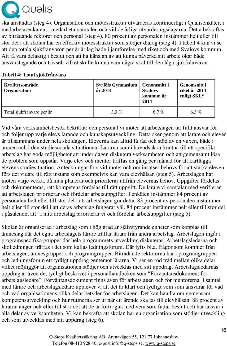 I tabell 4 kan vi se att den totala sjukfrånvaron per år är låg både i jämförelse med riket och med Svalövs kommun.