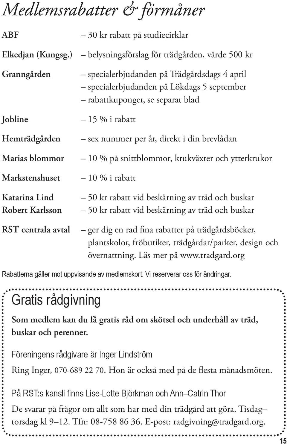 april specialerbjudanden på Lökdags 5 september rabattkuponger, se separat blad 15 % i rabatt sex nummer per år, direkt i din brevlådan 10 % på snittblommor, krukväxter och ytterkrukor 10 % i rabatt