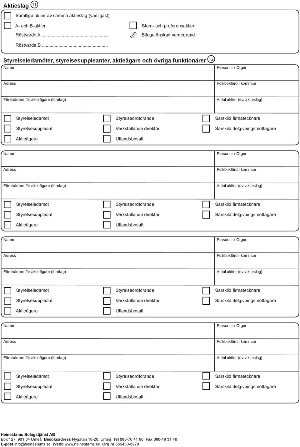 .. Styrelseledamöter, styrelsesuppleanter, aktieägare och övriga funktionärer 12 Box 127, 901 04