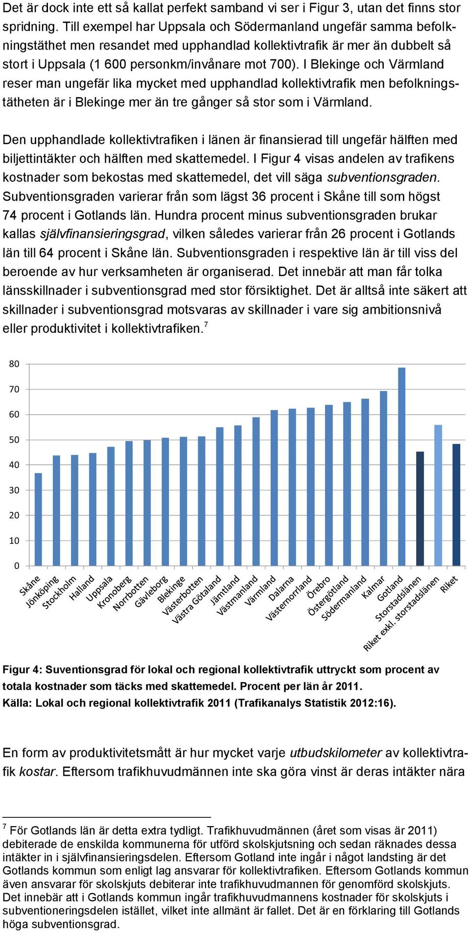 I Blekinge och Värmland reser man ungefär lika mycket med upphandlad kollektivtrafik men befolkningstätheten är i Blekinge mer än tre gånger så stor som i Värmland.