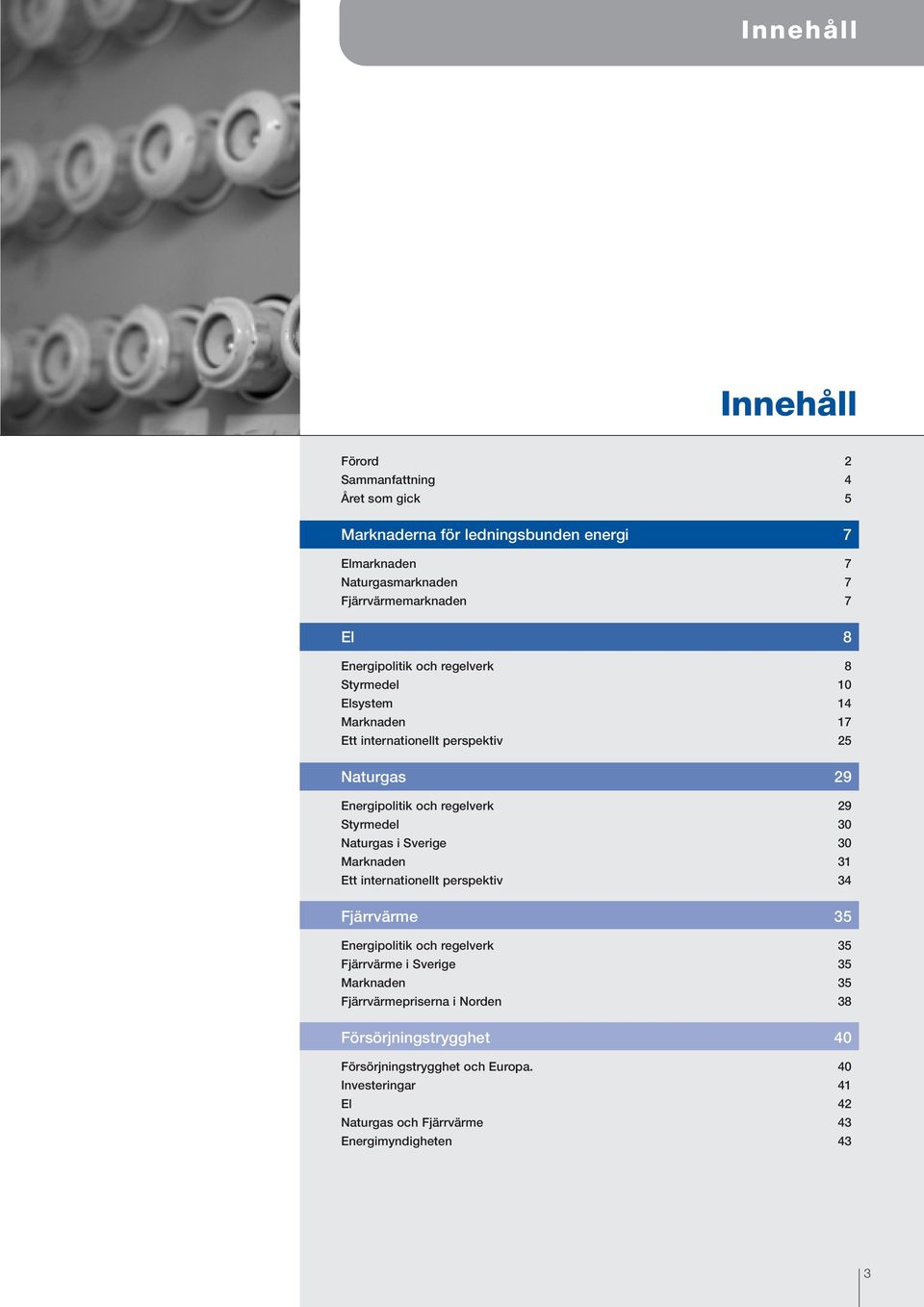 30 Naturgas i Sverige 30 Marknaden 31 Ett internationellt perspektiv 34 Fjärrvärme 35 Energipolitik och regelverk 35 Fjärrvärme i Sverige 35 Marknaden 35