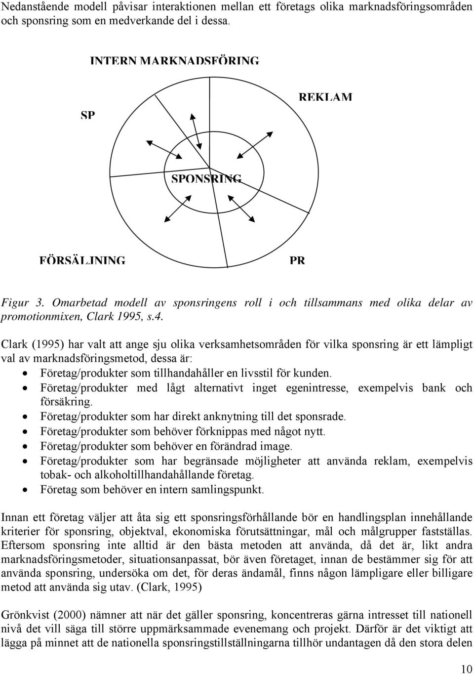 Clark (1995) har valt att ange sju olika verksamhetsområden för vilka sponsring är ett lämpligt val av marknadsföringsmetod, dessa är: Företag/produkter som tillhandahåller en livsstil för kunden.