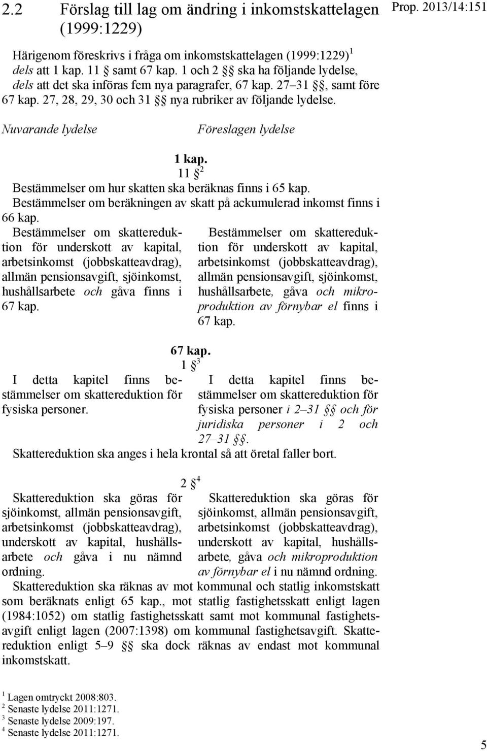 Nuvarande lydelse Föreslagen lydelse 1 kap. 11 2 Bestämmelser om hur skatten ska beräknas finns i 65 kap. Bestämmelser om beräkningen av skatt på ackumulerad inkomst finns i 66 kap.