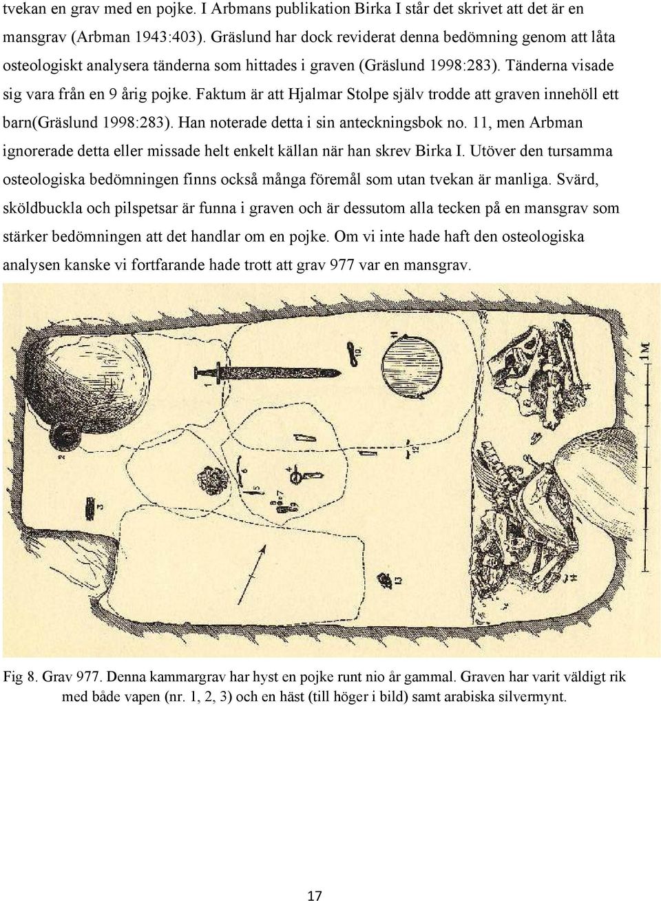 Faktum är att Hjalmar Stolpe själv trodde att graven innehöll ett barn(gräslund 1998:283). Han noterade detta i sin anteckningsbok no.