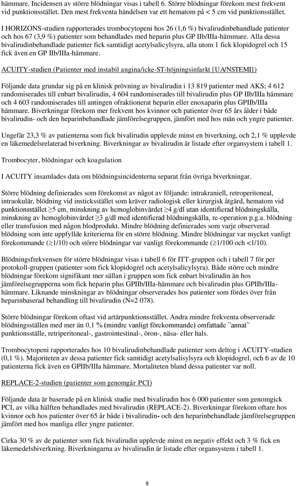 Alla dessa bivalirudinbehandlade patienter fick samtidigt acetylsalicylsyra, alla utom 1 fick klopidogrel och 15 fick även en GP IIb/IIIa-hämmare.