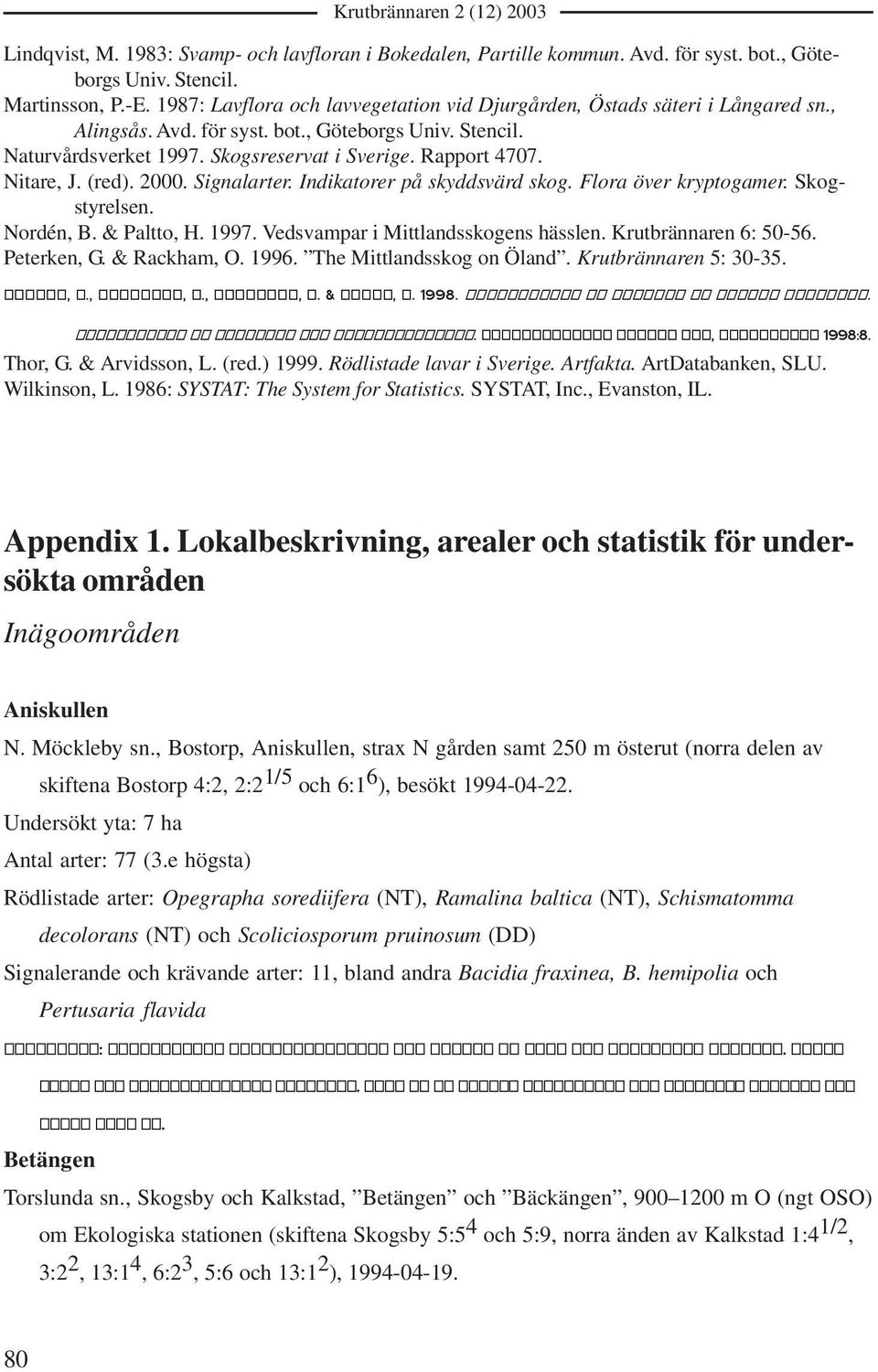 Nitare, J. (red). 2000. Signalarter. Indikatorer på skyddsvärd skog. Flora över kryptogamer. Skogstyrelsen. Nordén, B. & Paltto, H. 1997. Vedsvampar i Mittlandsskogens hässlen. Krutbrännaren 6: 50-56.