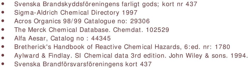 102529 Alfa Aesar, Catalog no : 44345 Bretherick's Handbook of Reactive Chemical Hazards, 6:ed.