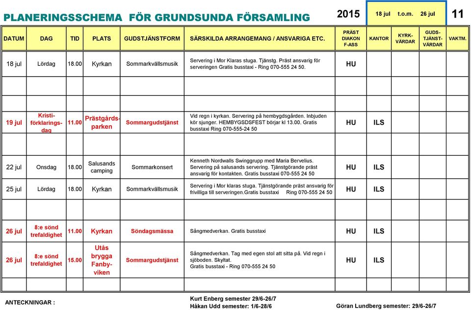 Gratis busstaxi Ring 070-555-24 50 ILS 22 jul Onsdag 18.00 Salusands camping Sommarkonsert Kenneth Nordwalls Swinggrupp med Maria Bervelius. Servering på salusands servering.