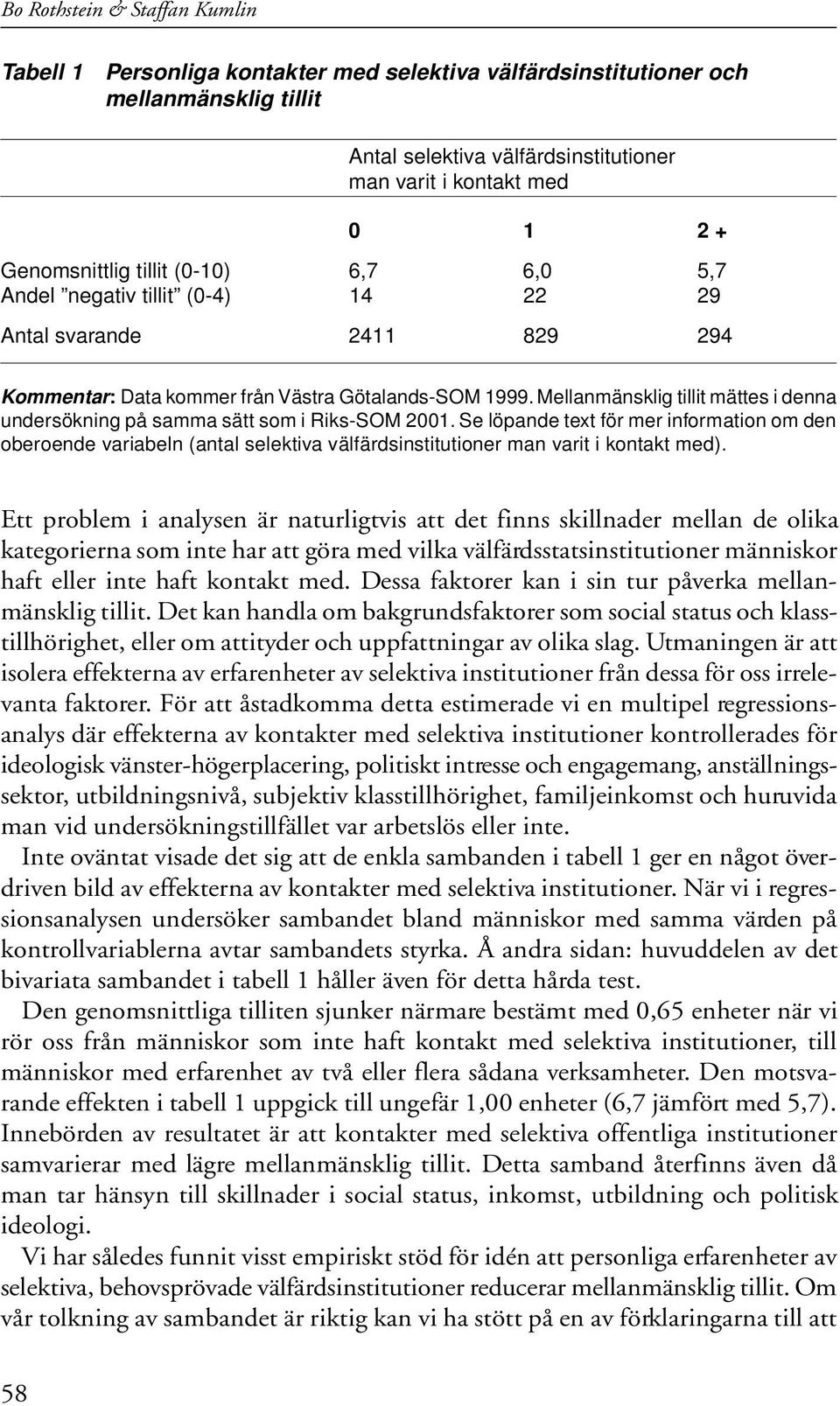 Mellanmänsklig tillit mättes i denna undersökning på samma sätt som i Riks-SOM 2001.