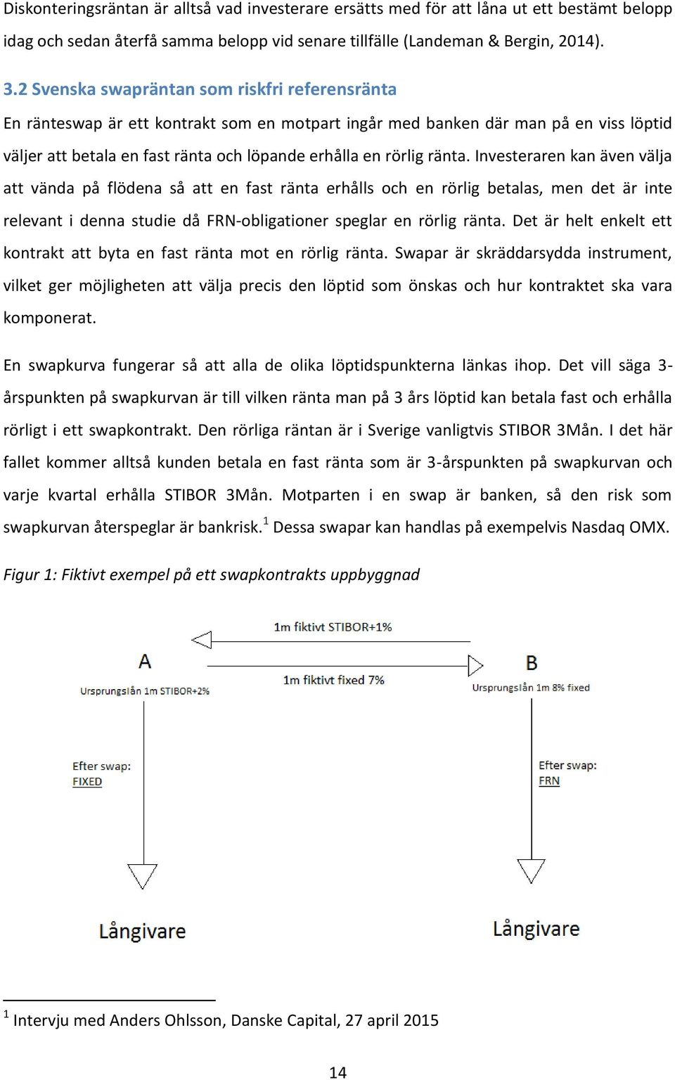 ränta. Investeraren kan även välja att vända på flödena så att en fast ränta erhålls och en rörlig betalas, men det är inte relevant i denna studie då FRN-obligationer speglar en rörlig ränta.