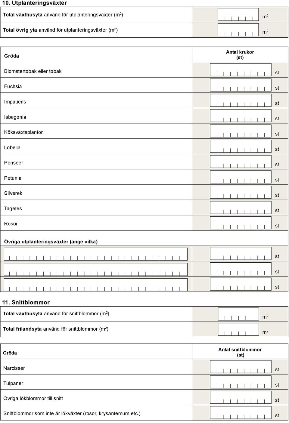 Övriga utplanteringsväxter (ange vilka) 11.