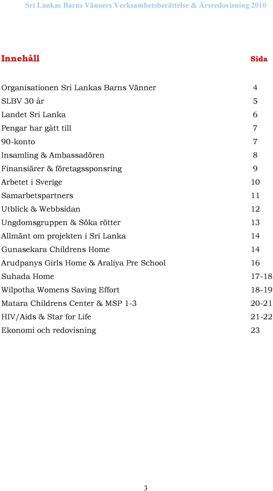 rötter 13 Allmänt om projekten i Sri Lanka 14 Gunasekara Childrens Home 14 Arudpanys Girls Home & Araliya Pre School 16 Suhada Home