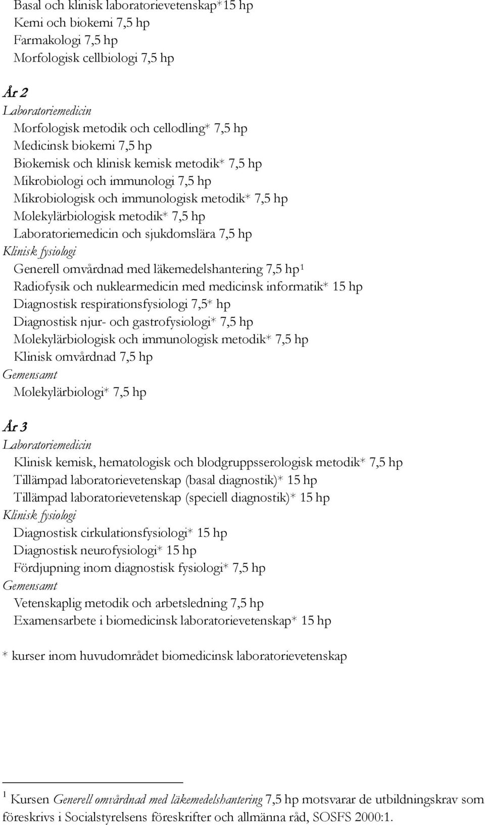 och sjukdomslära 7,5 hp Klinisk fysiologi Generell omvårdnad med läkemedelshantering 7,5 hp 1 Radiofysik och nuklearmedicin med medicinsk informatik* 15 hp Diagnostisk respirationsfysiologi 7,5* hp