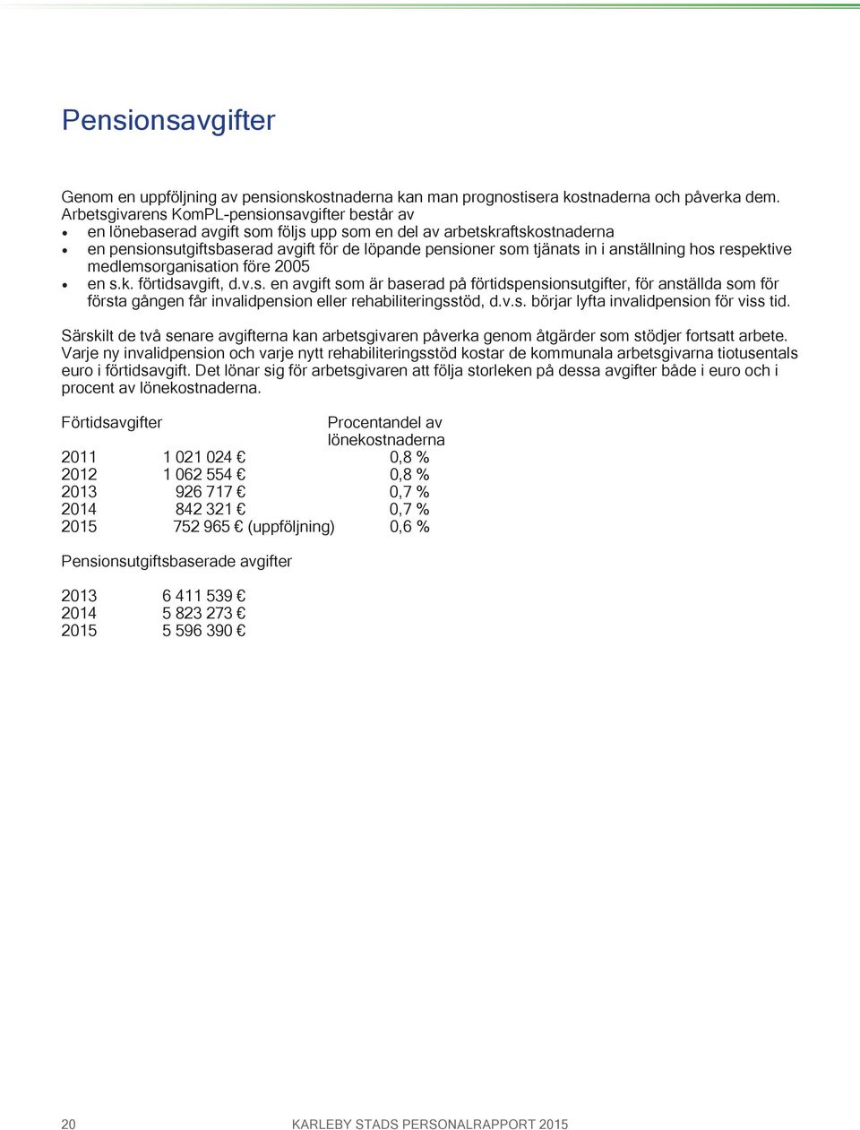 anställning hos respektive medlemsorganisation före 2005 en s.k. förtidsavgift, d.v.s. en avgift som är baserad på förtidspensionsutgifter, för anställda som för första gången får invalidpension eller rehabiliteringsstöd, d.