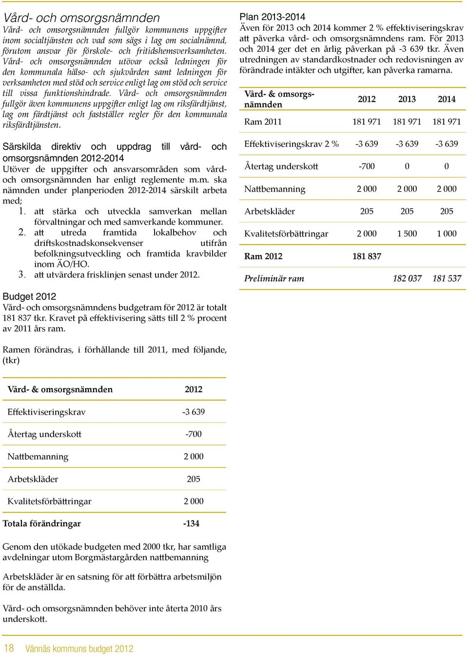 funktionshindrade. Vård- och omsorgsnämnden fullgör även kommunens uppgifter enligt lag om riksfärdtjänst, lag om färdtjänst och fastställer regler för den kommunala riksfärdtjänsten.