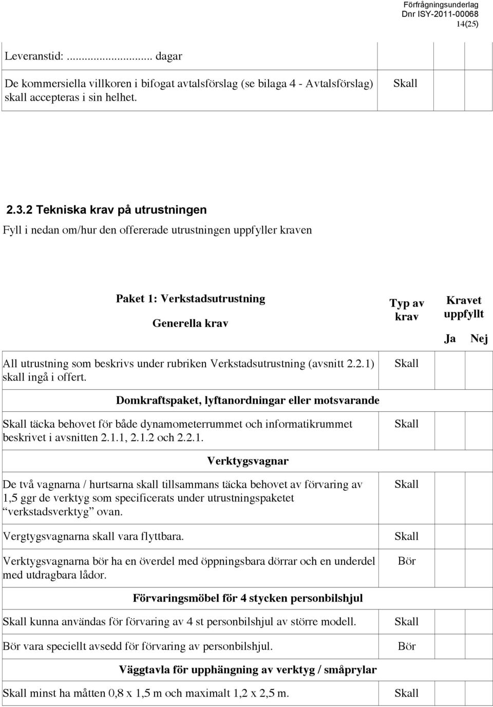 Verkstadsutrustning (avsnitt 2.2.1) skall ingå i offert. Domkraftspaket, lyftanordningar eller motsvarande täcka behovet för både dynamometerrummet och informatikrummet beskrivet i avsnitten 2.1.1, 2.