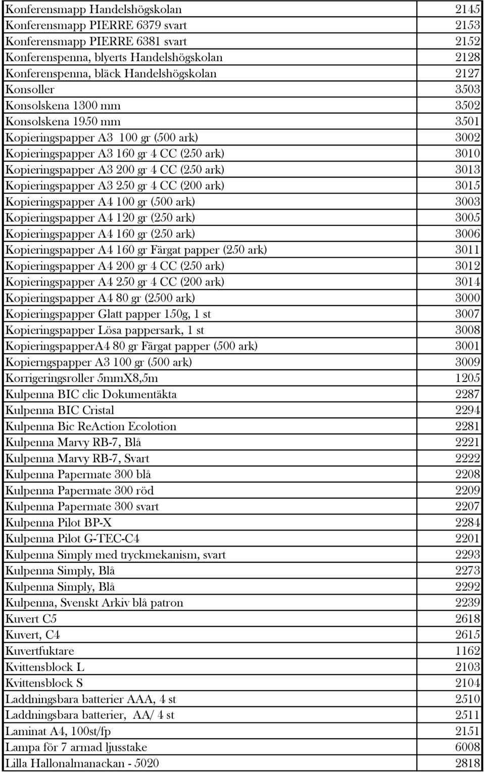 3013 Kopieringspapper A3 250 gr 4 CC (200 ark) 3015 Kopieringspapper A4 100 gr (500 ark) 3003 Kopieringspapper A4 120 gr (250 ark) 3005 Kopieringspapper A4 160 gr (250 ark) 3006 Kopieringspapper A4