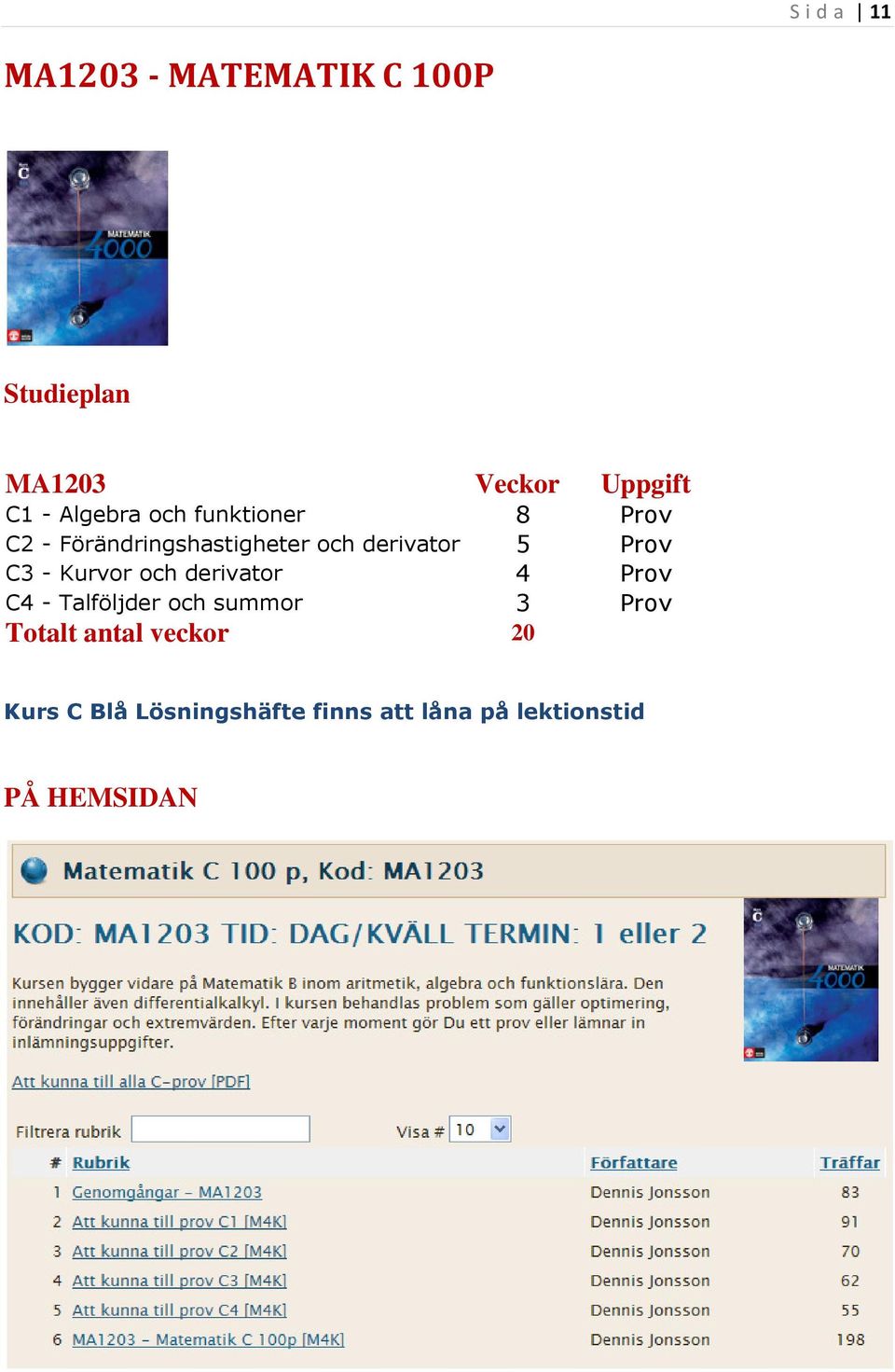 Prov C3 - Kurvor och derivator 4 Prov C4 - Talföljder och summor 3 Prov