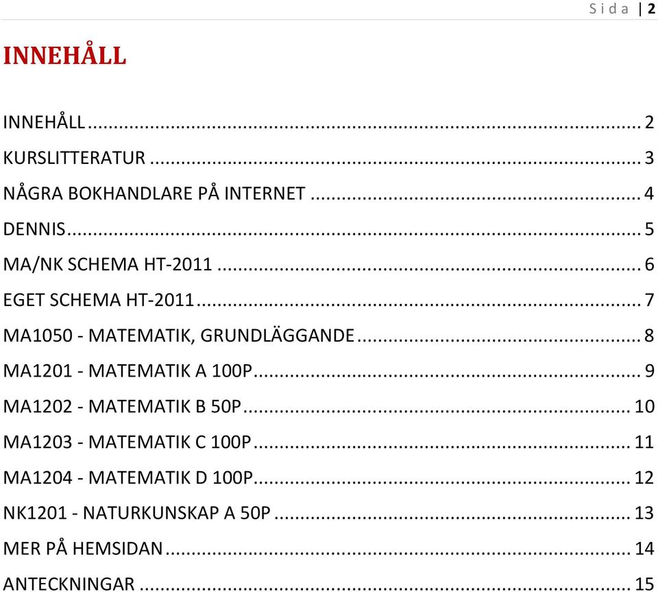 .. 8 MA1201 - MATEMATIK A 100P... 9 MA1202 - MATEMATIK B 50P... 10 MA1203 - MATEMATIK C 100P.