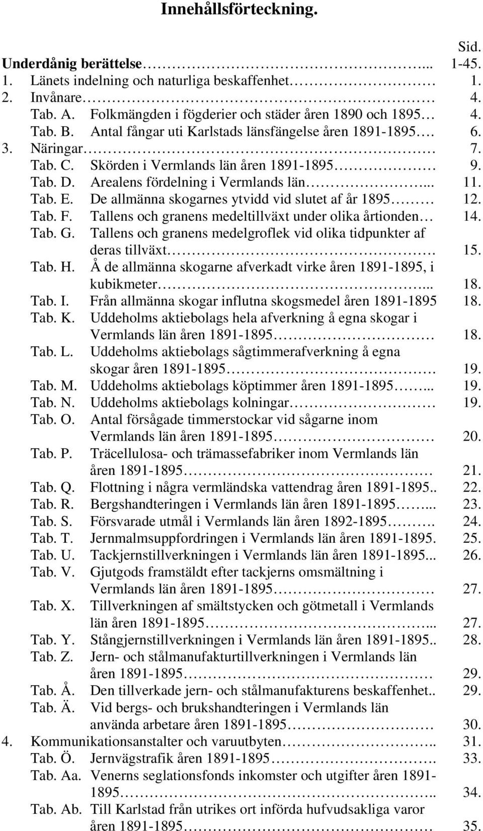 De allmänna skogarnes ytvidd vid slutet af år 1895 12. Tab. F. Tallens och granens medeltillväxt under olika årtionden 14. Tab. G.
