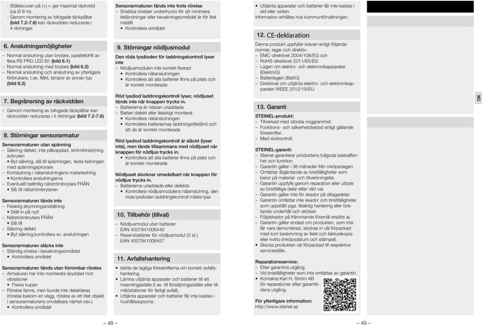 får inte kastas i eld eller vatten. Information erhålles hos kommunförvaltningen. 12. CE-deklaration 6.