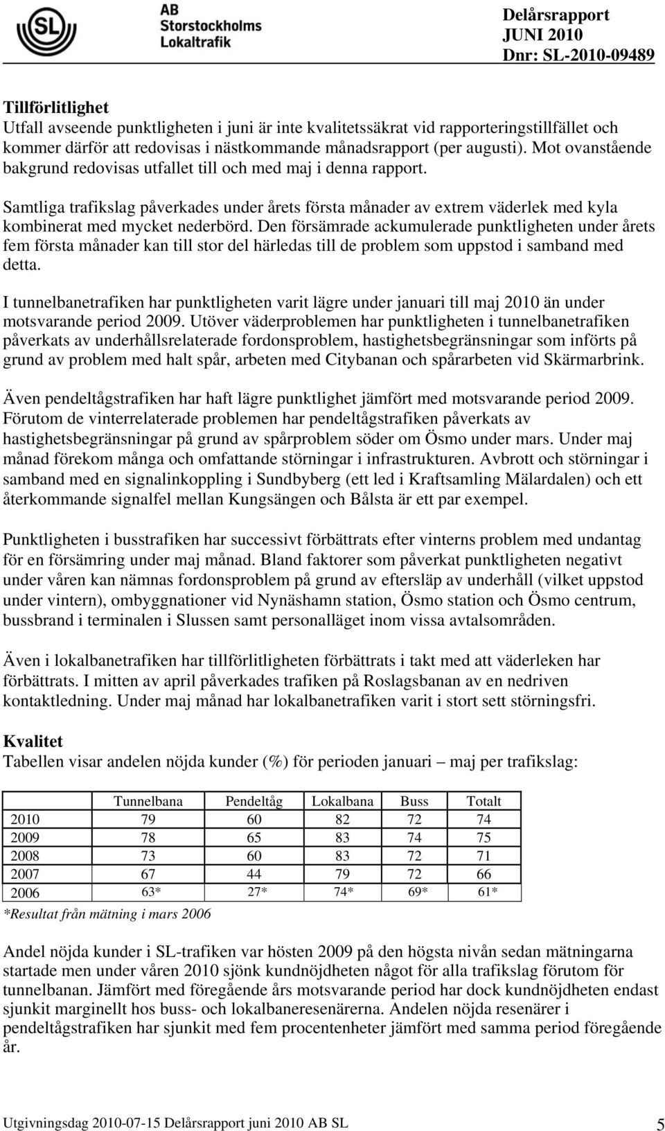 Den försämrade ackumulerade punktligheten under årets fem första månader kan till stor del härledas till de problem som uppstod i samband med detta.