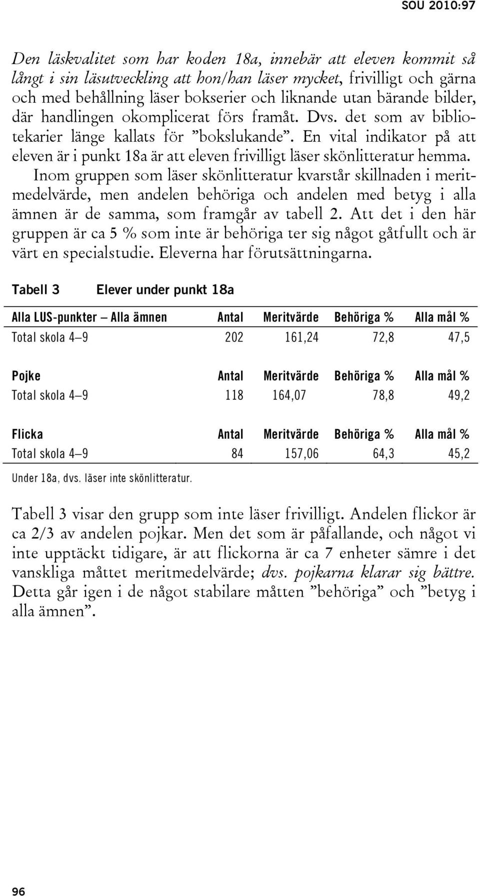 En vital indikator på att eleven är i punkt 18a är att eleven frivilligt läser skönlitteratur hemma.