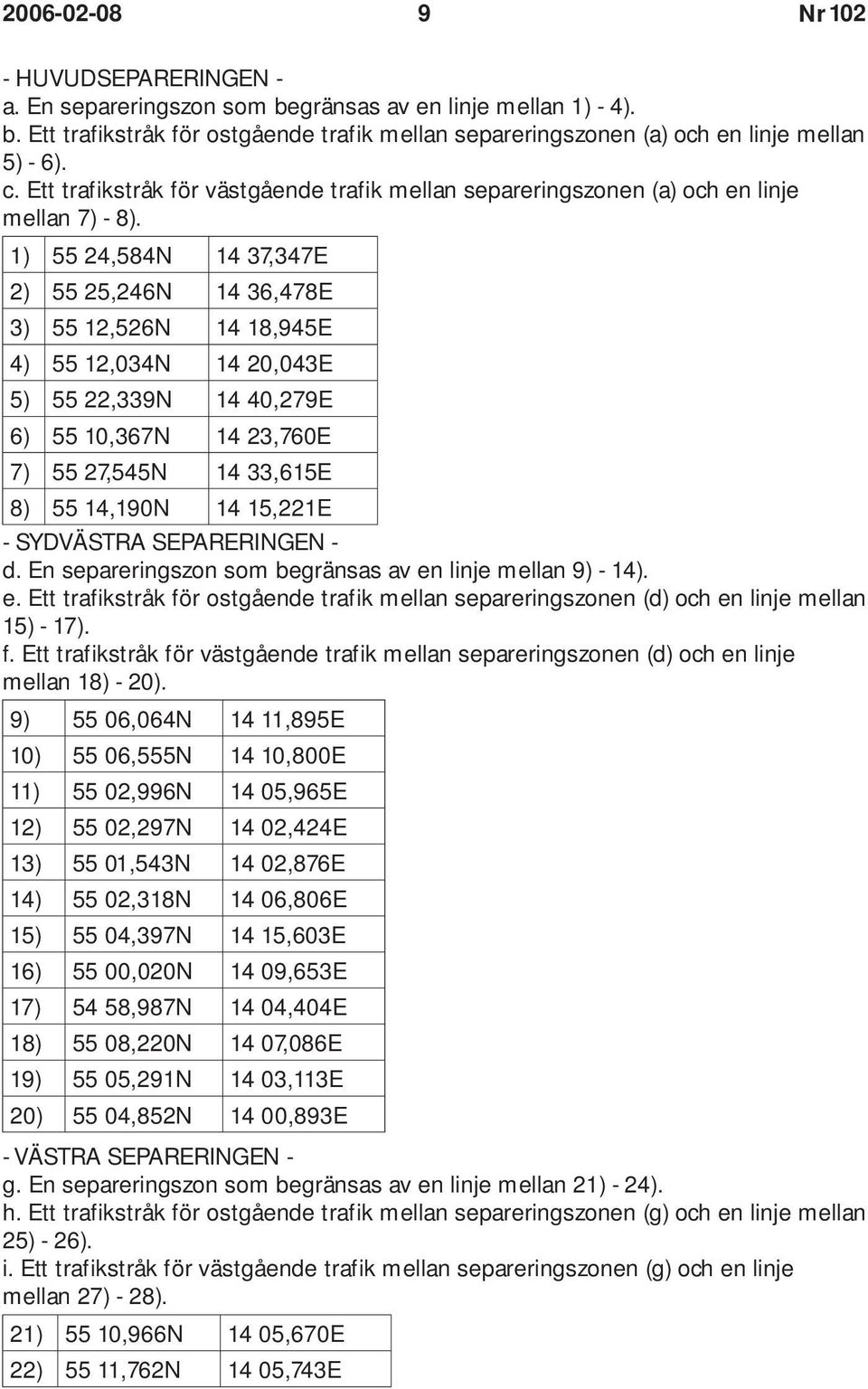 1) 55 24,584N 14 37,347E 2) 55 25,246N 14 36,478E 3) 55 12,526N 14 18,945E 4) 55 12,034N 14 20,043E 5) 55 22,339N 14 40,279E 6) 55 10,367N 14 23,760E 7) 55 27,545N 14 33,615E 8) 55 14,190N 14 15,221E