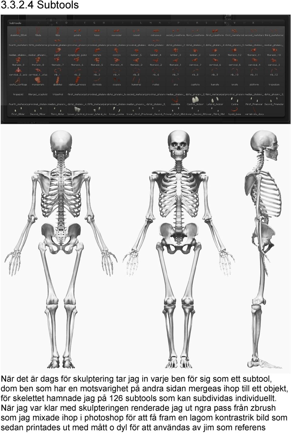 motsvarighet på andra sidan mergeas ihop till ett objekt, för skelettet hamnade jag på 126 subtools som kan