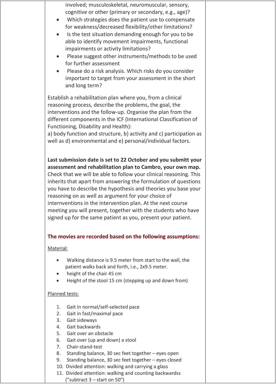 Is the test situation demanding enough for you to be able to identify movement impairments, functional impairments or activity limitations?