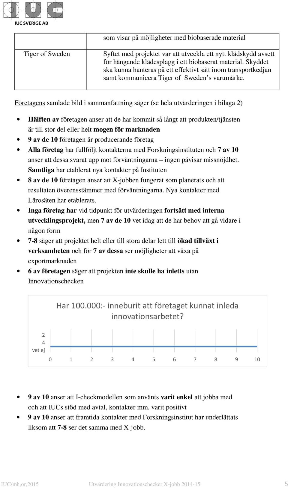 Företagens samlade bild i sammanfattning säger (se hela utvärderingen i bilaga 2) Hälften av företagen anser att de har kommit så långt att produkten/tjänsten är till stor del eller helt mogen för