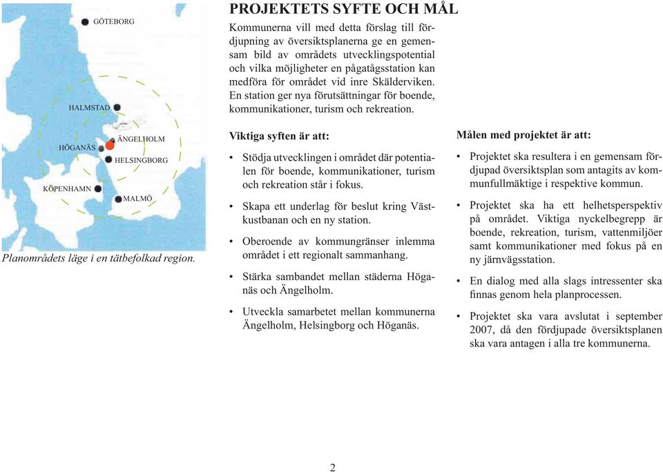 HÖGANÄS KÖPENHAMN ÄNGELHOLM HELSINGBORG MALMÖ Planområdets läge i en tätbefolkad region.