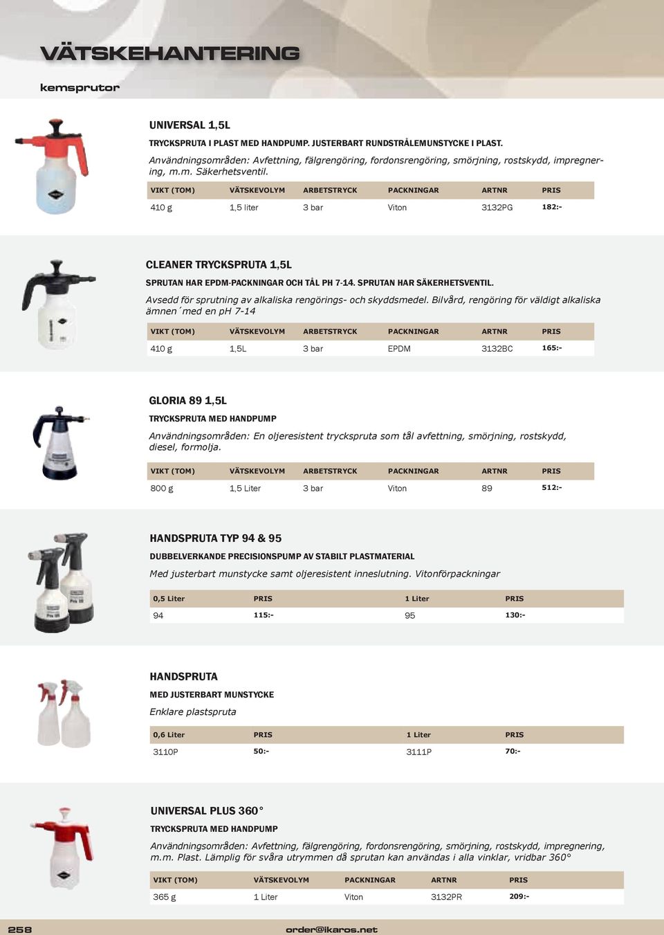 410 g 1,5 liter 3 bar Viton 3132PG 182:- CLEANER TRYCKSPRUTA 1,5L SPRUTAN HAR EPDM-PACKNINGAR OCH TÅL PH 7-14. SPRUTAN HAR SÄKERHETSVENTIL.