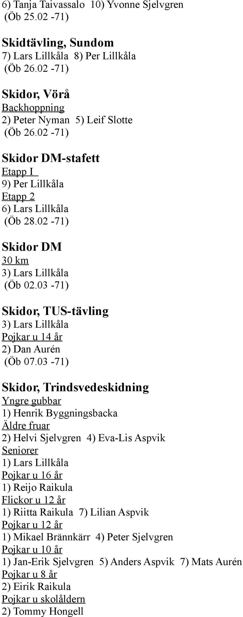 03-71) Skidor, TUS-tävling 3) Lars Lillkåla 2) Dan Aurén (Öb 07.