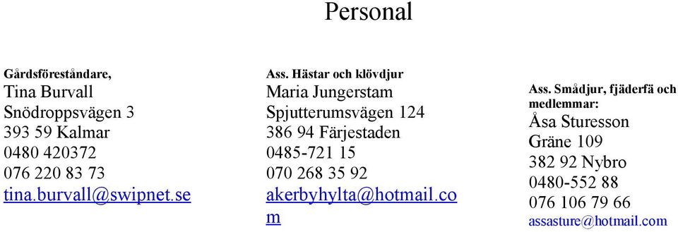 Maria Jungerstam Spjutterumsvägen 124 386 94 Färjestaden 0485-721 15 070 268 35 92 tina.